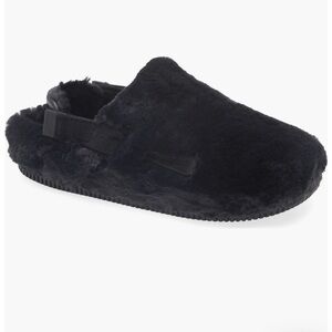 Women's Nike Calm Mule Fuzzy Faux Fur Black Sandal Slide‎ Size 5